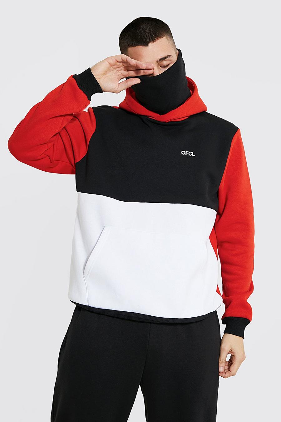 Red Ofcl Colourblock Snood Hoodie image number 1