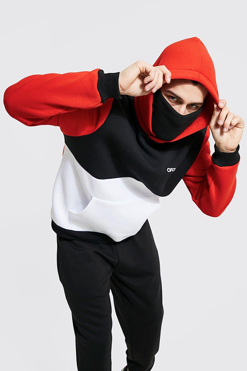 Mens red shop and black hoodie