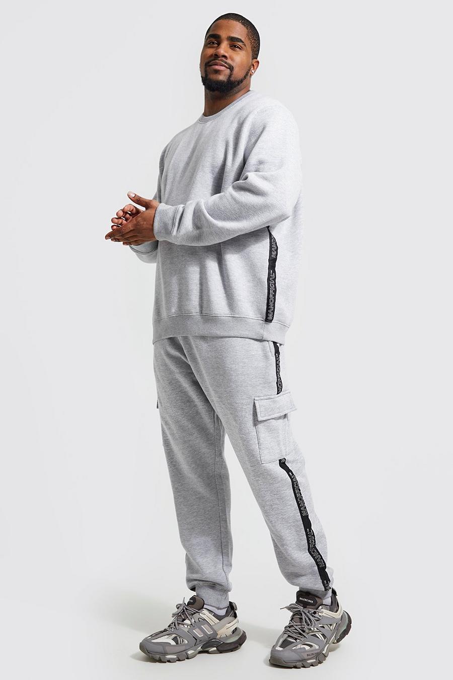 Grey marl Plus Man Official Tape Cargo Tracksuit image number 1