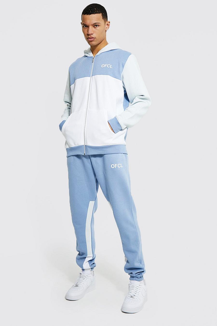 Blue Tall Ofcl Colour Block Zip Hooded Tracksuit
