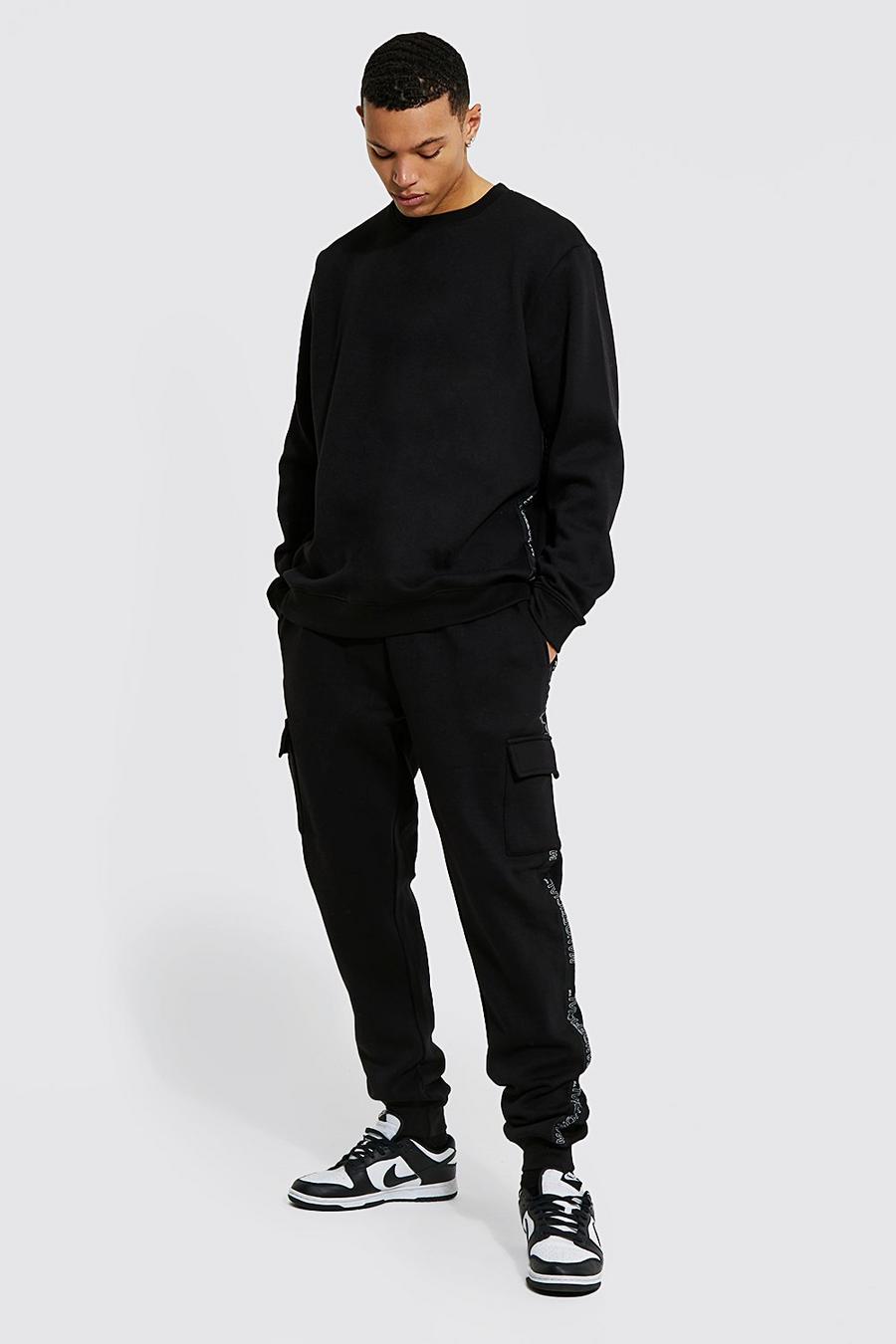 שחור negro חליפת טרנינג קרגו עם פס וכיתוב Man Official, לגברים גבוהים image number 1