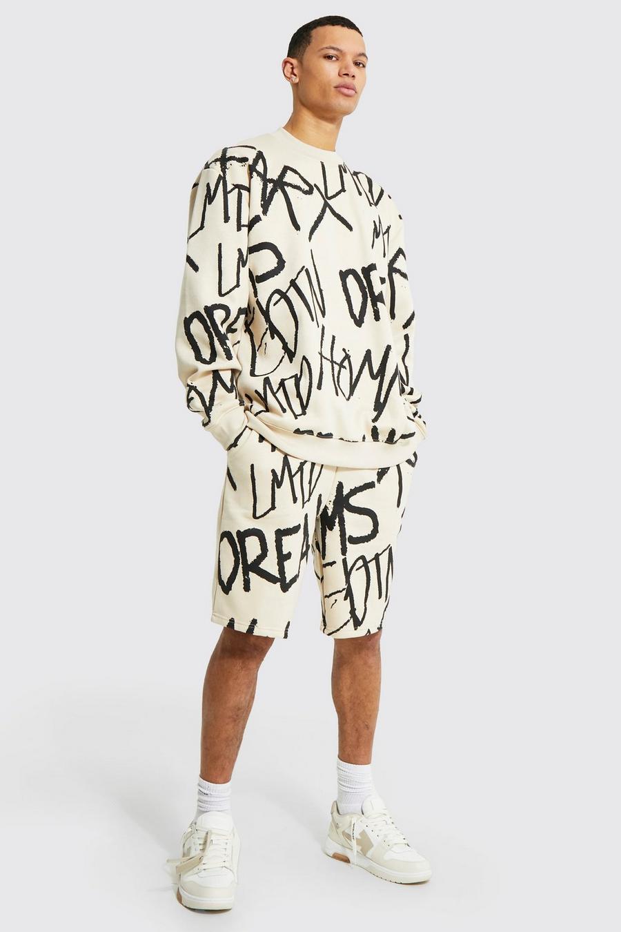 Stone Tall All Graffiti Sweater Short Tracksuit image number 1