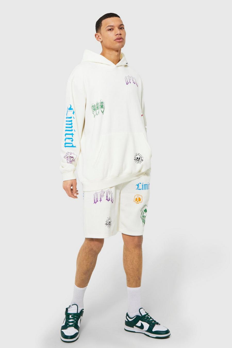 Stone Tall Graffiti Doodle Hooded Short Tracksuit image number 1