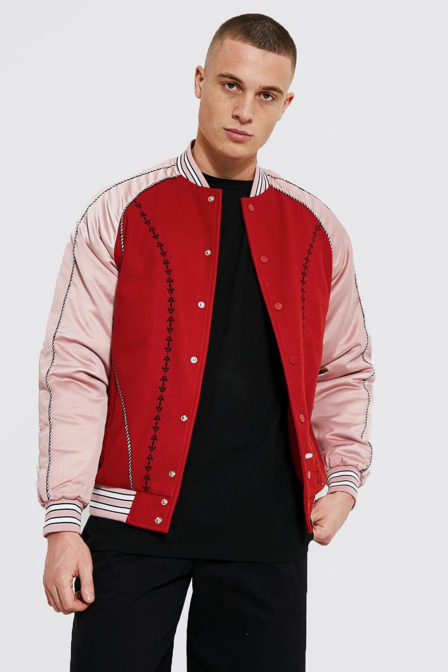 Bomber satiné à broderie style Western, Pink image number 1
