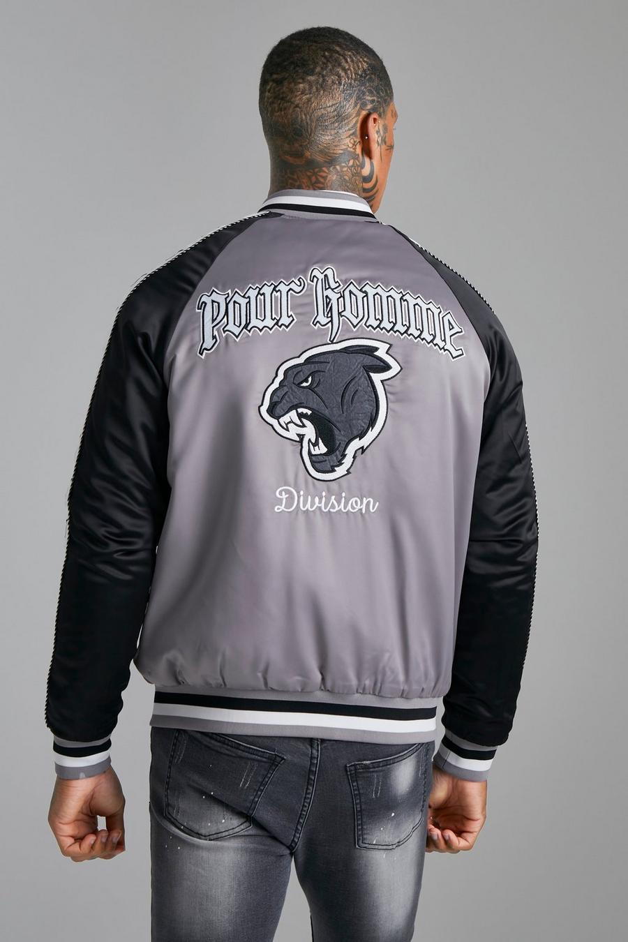 Grey Pour Homme Wolf Satin Bomber image number 1
