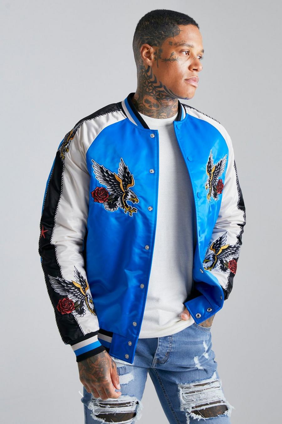 Blue Limited Edition Eagle Embroidered Bomber image number 1