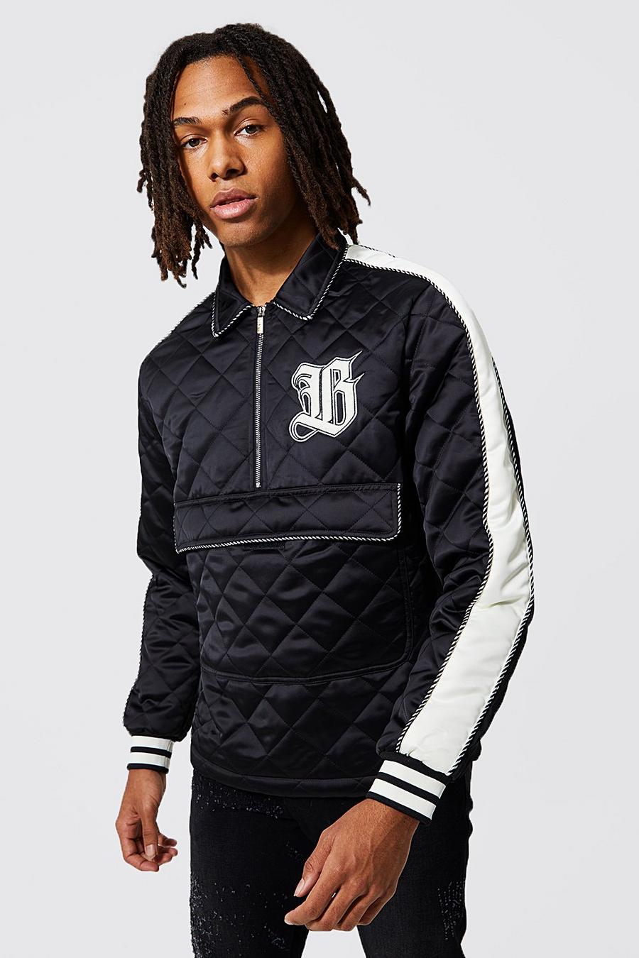 Black Quilted Satin Overhead Jacket