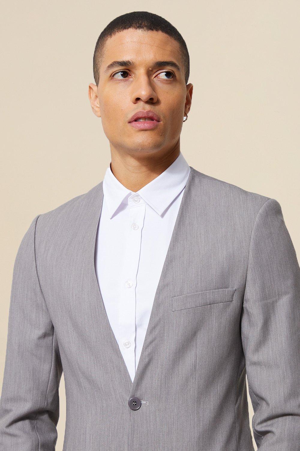 Collarless suit jacket mens sale