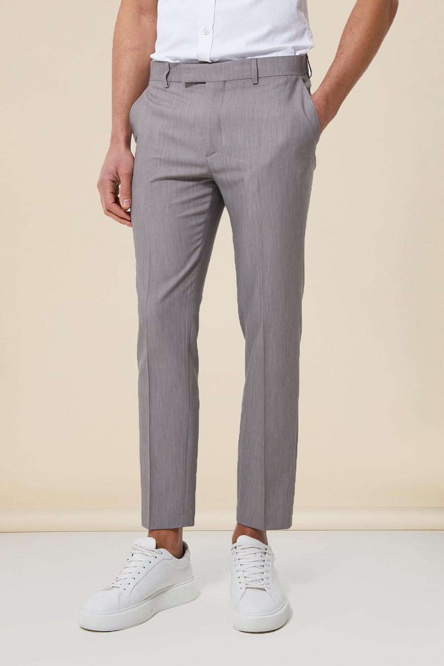 Grey Skinny Crop Suit Trousers