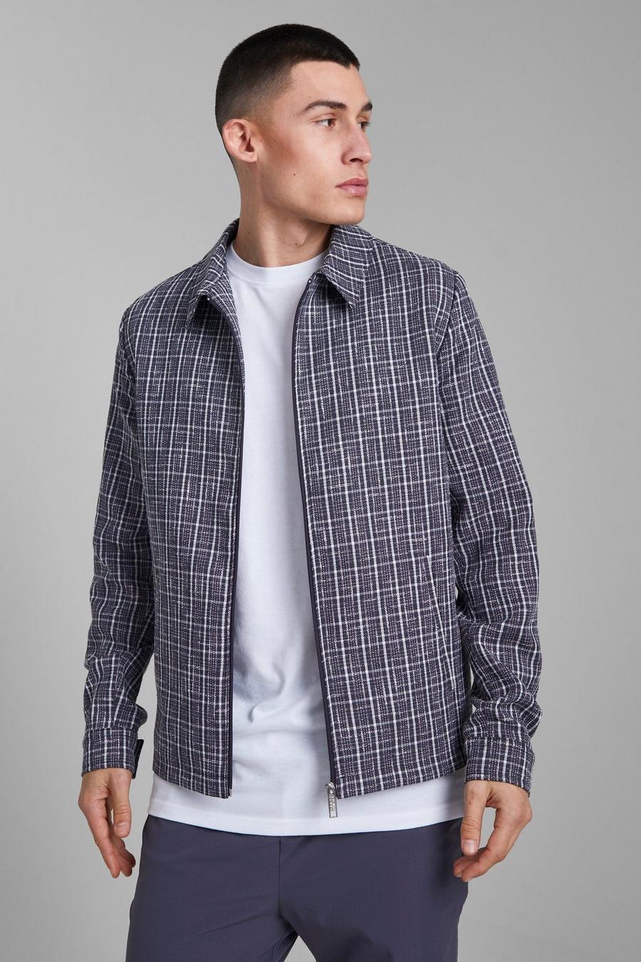 Charcoal grå Textured Harrington Jacket image number 1