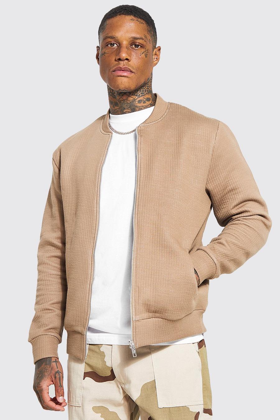 Taupe Ribbed Jersey Bomber image number 1