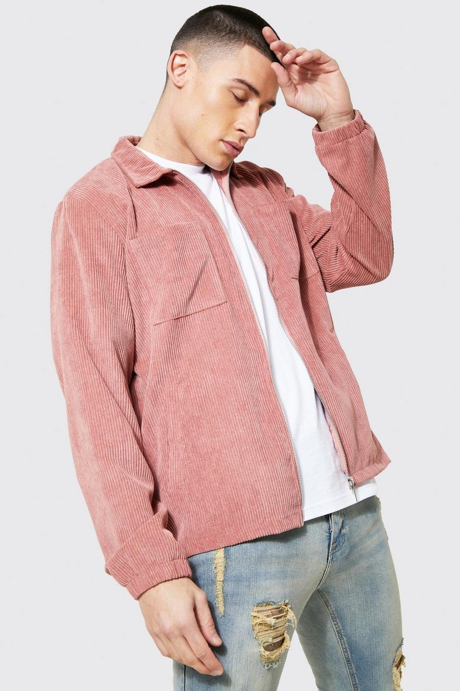Giacca Harrington in velluto a coste con tasche a toppa, Dusty pink