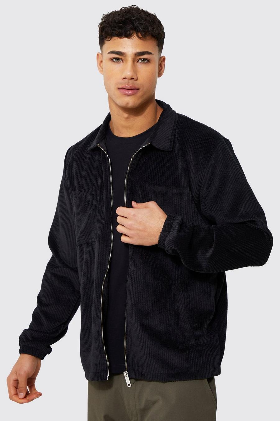 Black svart Cord Harrington Jacket With Patch Pockets