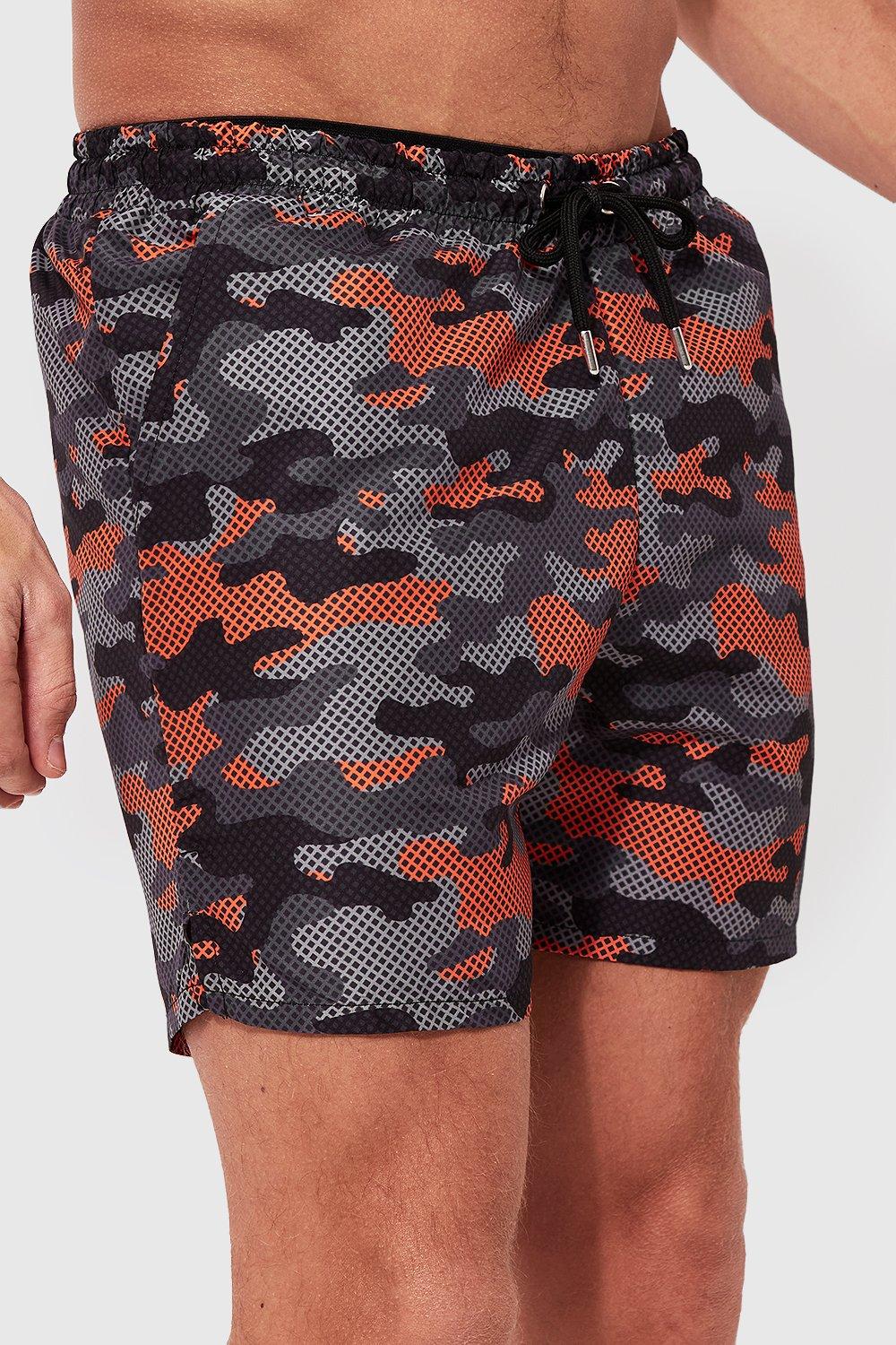 Split Hem Camo Mid Length Swim Shorts