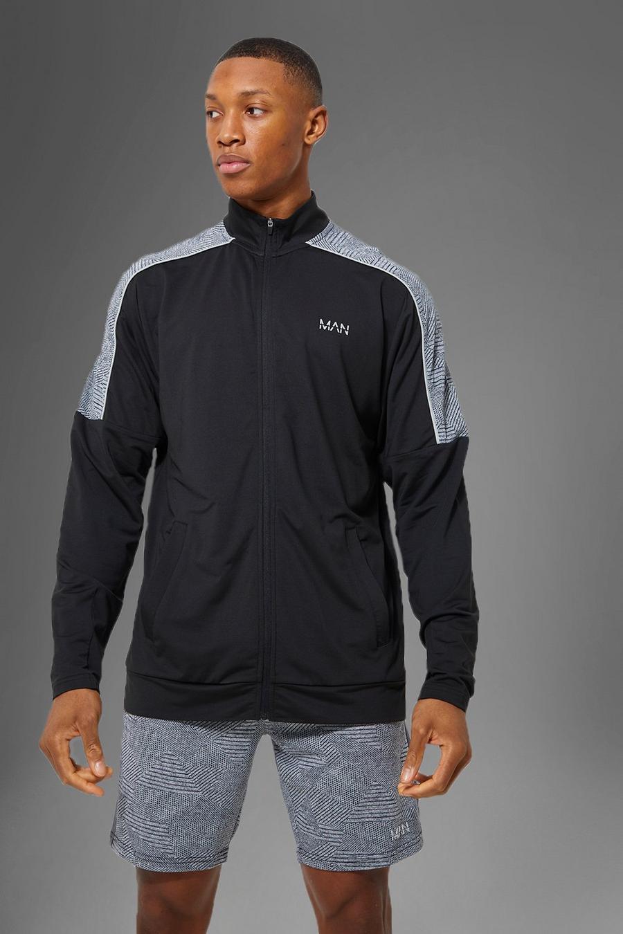 Charcoal grey Man Active Gym Jacquard Zip Through Track Jacket image number 1