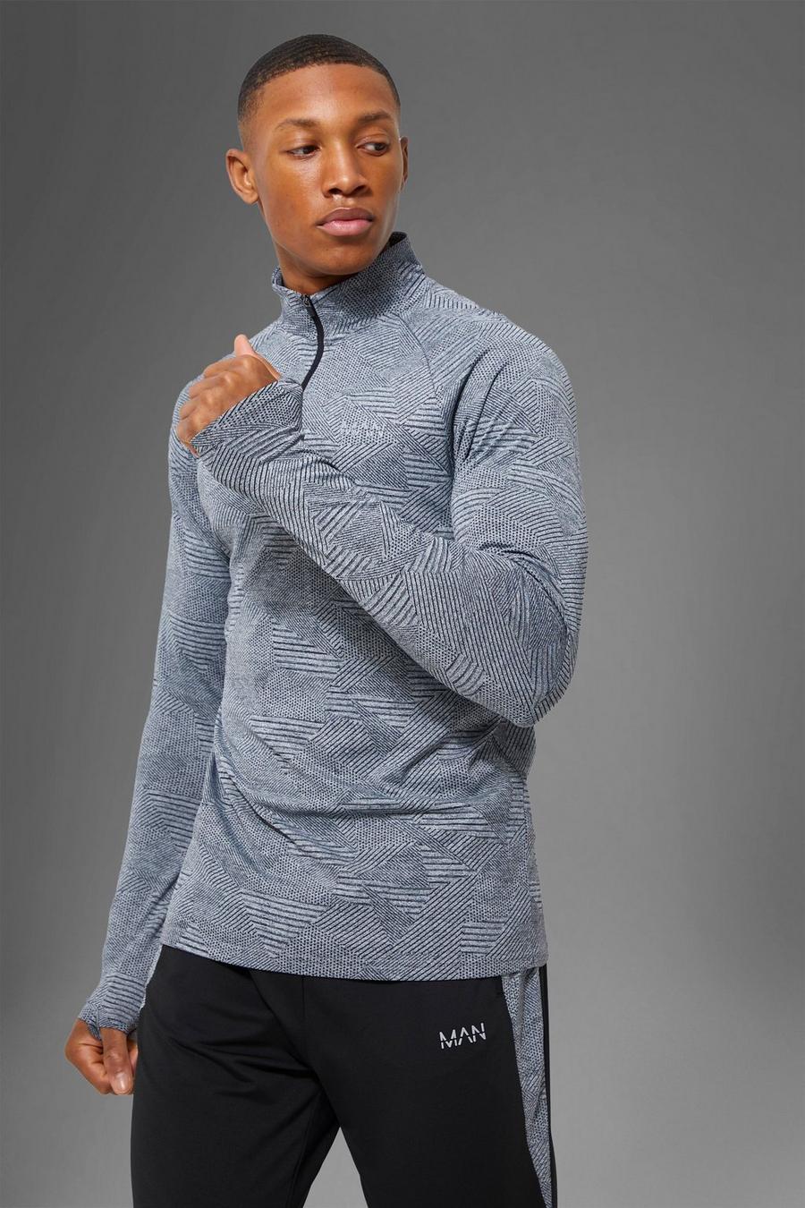 Maglia Man Active Gym in jacquard con zip corta, Charcoal gris