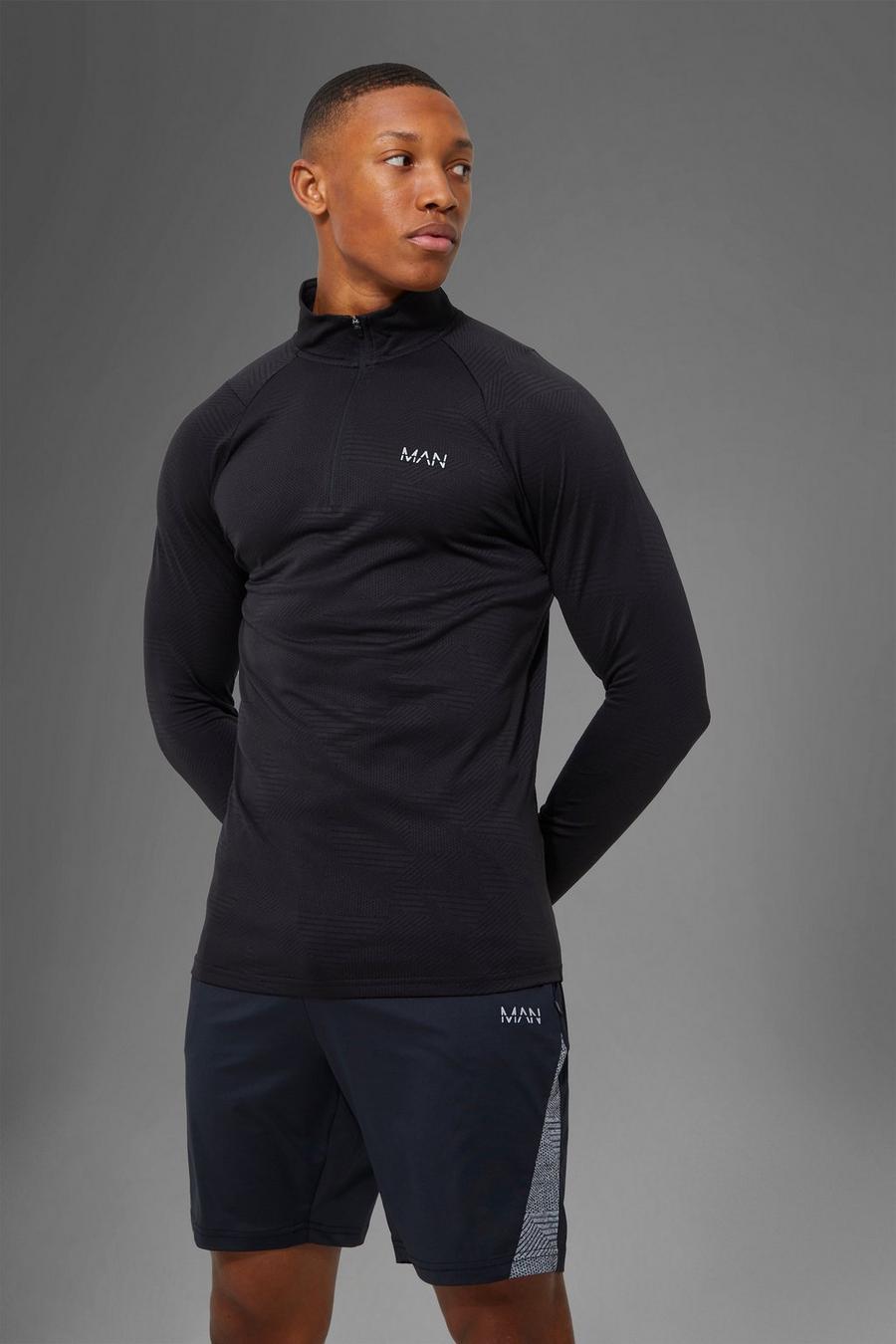Black noir Man Active Gym Jacquard Muscle Fit ¼ Zip  image number 1