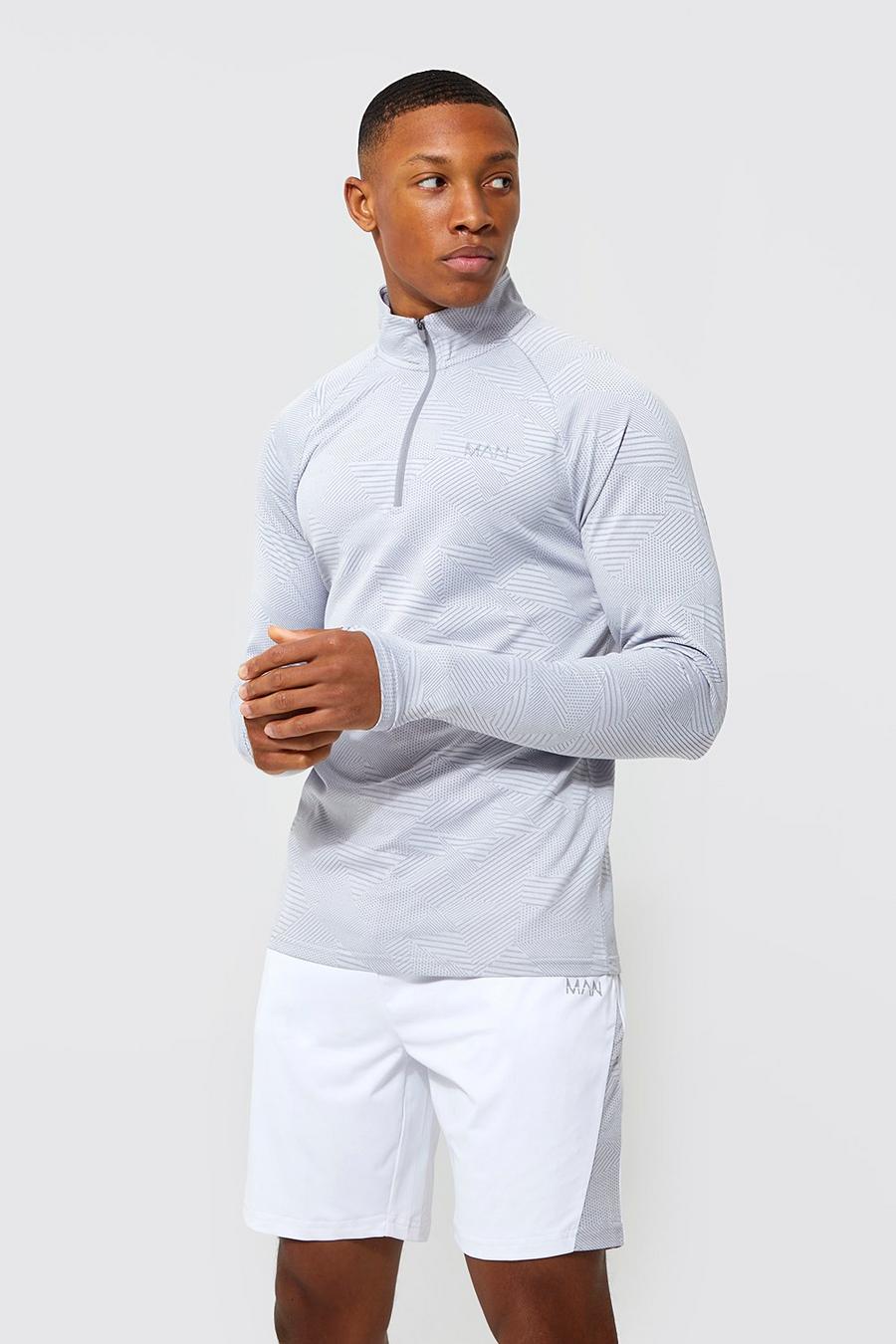 Light grey Man Active Gym Jacquard Muscle Fit ¼ Zip image number 1