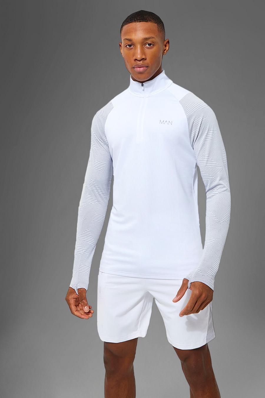White blanc Man Active Gym Jacquard Panel Muscle Fit ¼ Zip  image number 1
