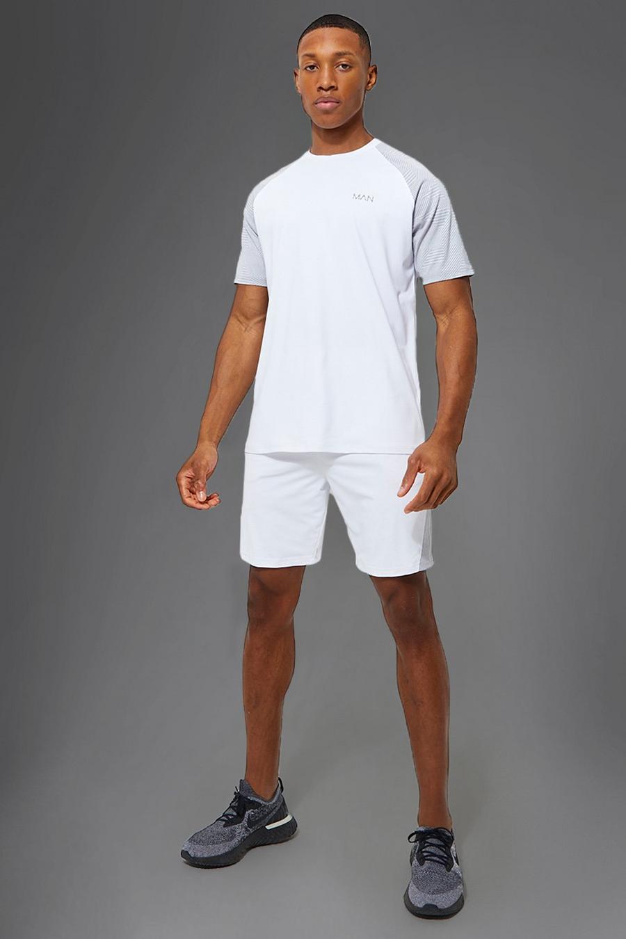 White blanc Man Active Fitness T-Shirt Met Jacquard Mouwen