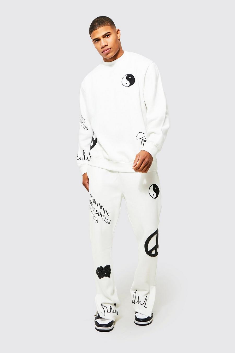 Oversize Sweatshirt-Trainingsanzug mit geteiltem Saum, Ecru white