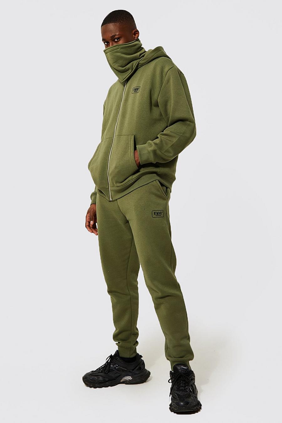 Khaki Oversized Man Zip Hooded Face Cover Tracksuit image number 1