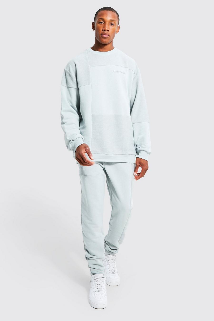 Sage green Oversized Man Patchwork Sweater Tracksuit 