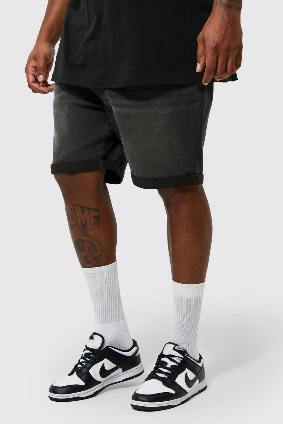 Charcoal grå Plus - Jeansshorts i skinny fit med stretch image number 1