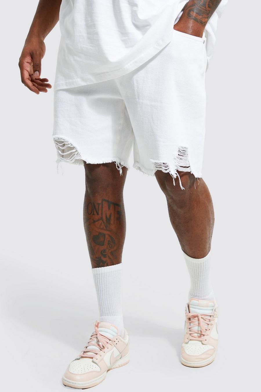 White Plus Denim Slim Fit Shorts Met Onbewerkte Zoom image number 1