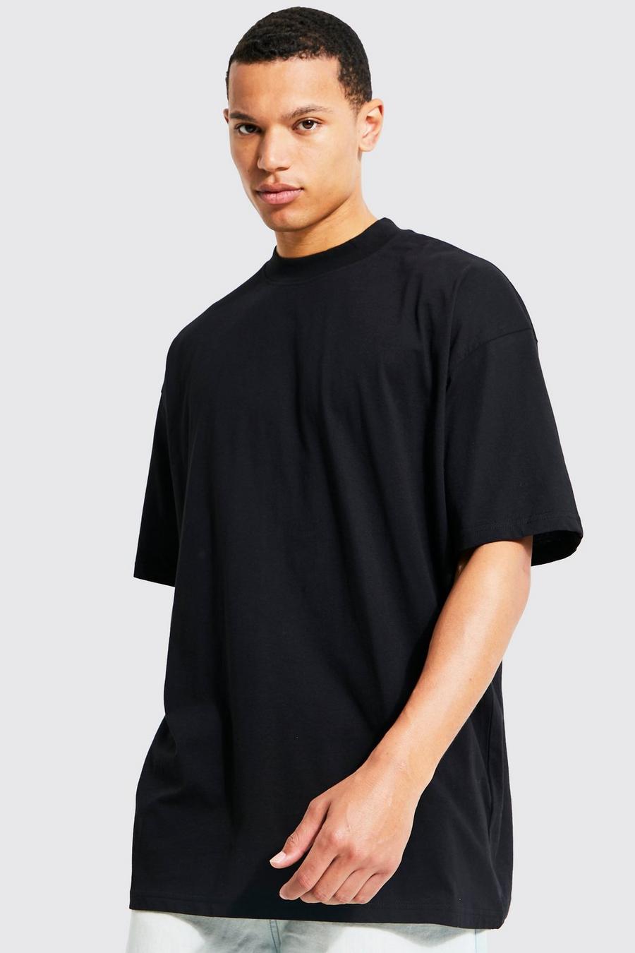 Black noir Tall Loose Fit Extended Neck Basic T-shirt