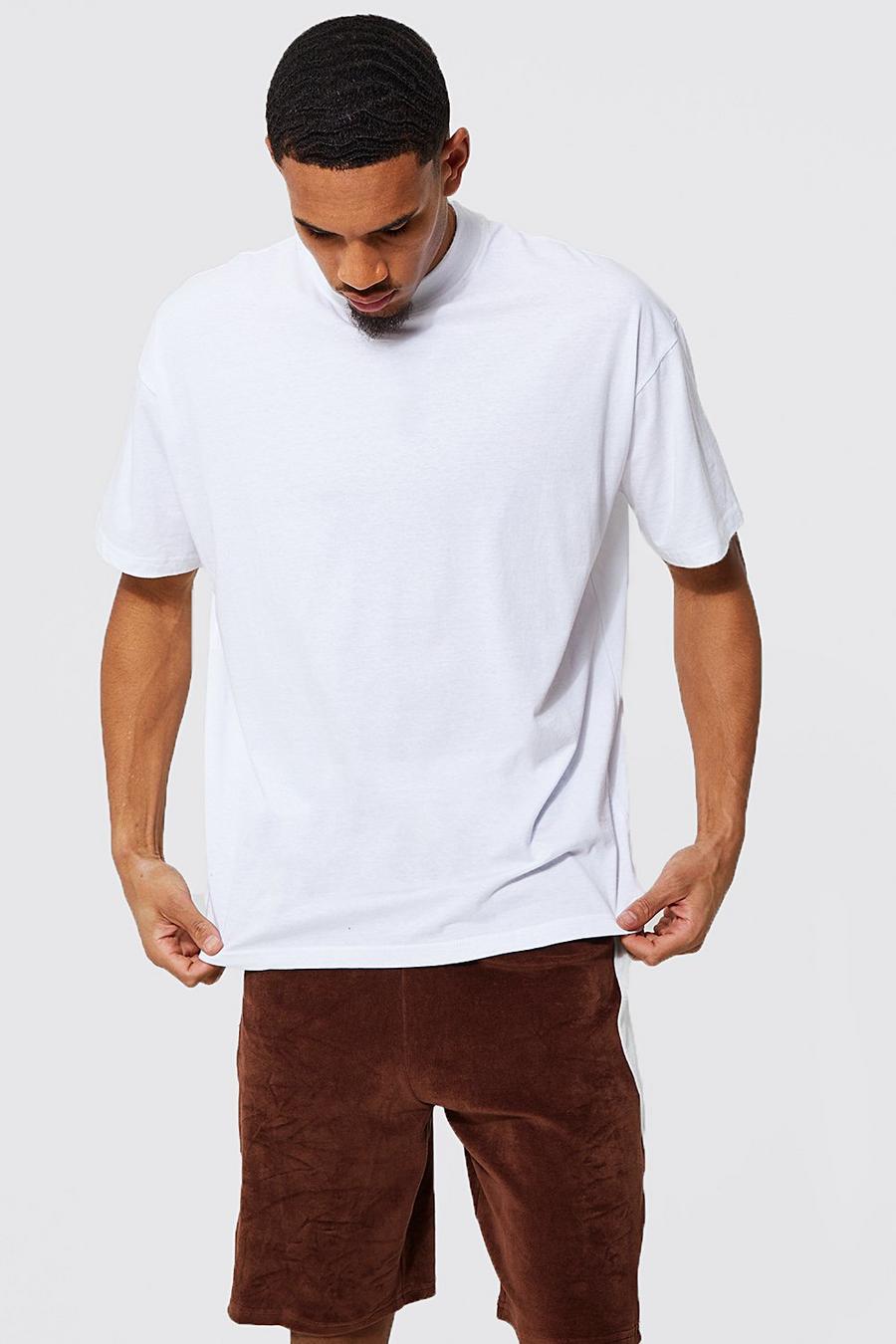 White Tall Loose Fit Extended Neck Basic T-shirt image number 1