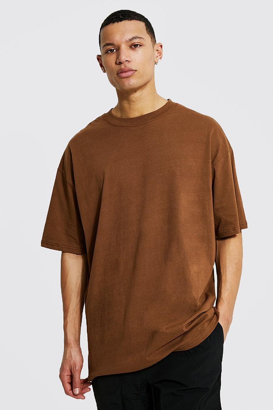 Chocolate braun Tall Loose Fit Extended Neck Basic T-shirt image number 1