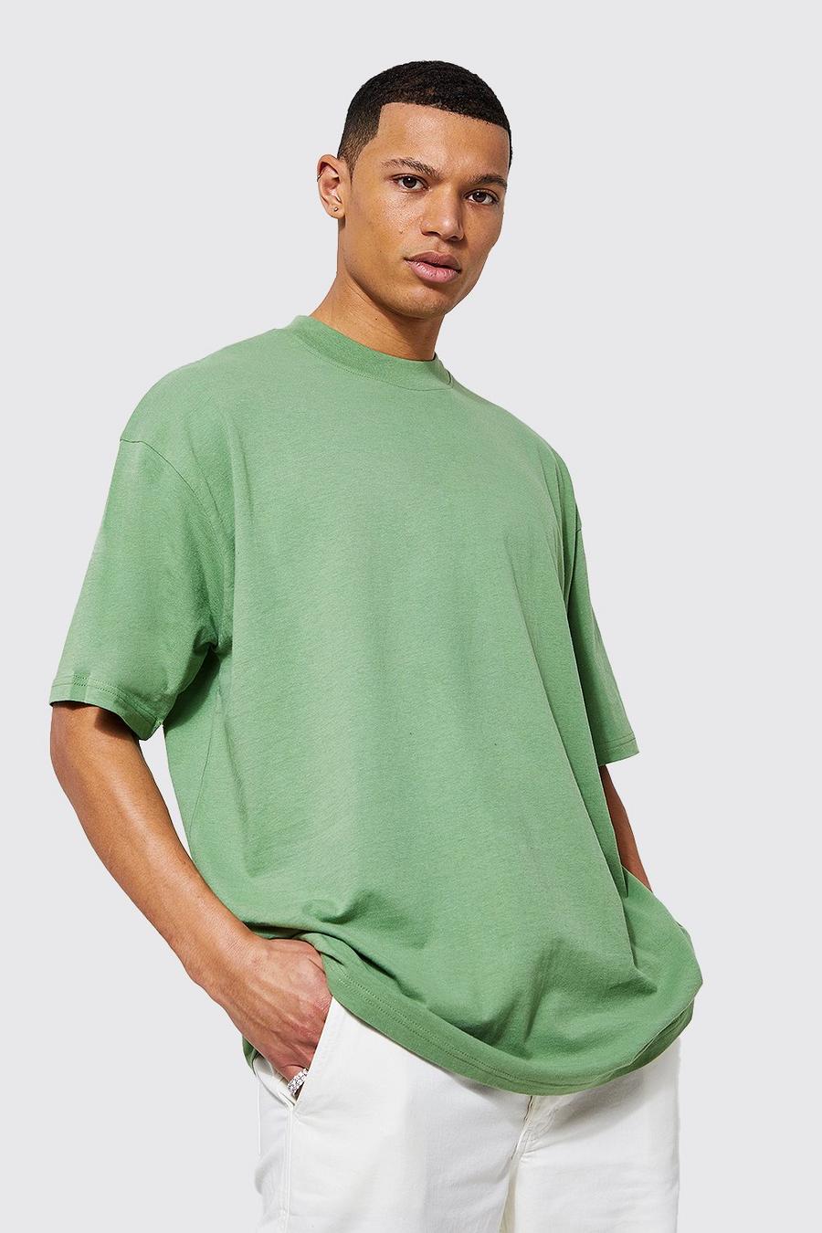 Sage green Tall Loose Fit Extended Neck Basic T-shirt image number 1