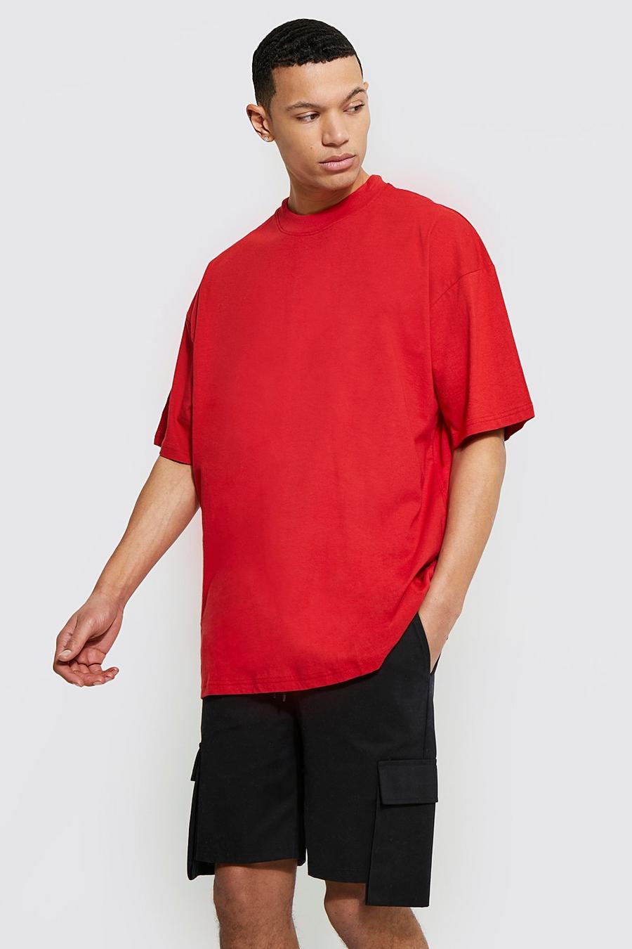 Red Tall Loose Fit Extended Neck Basic T-shirt image number 1