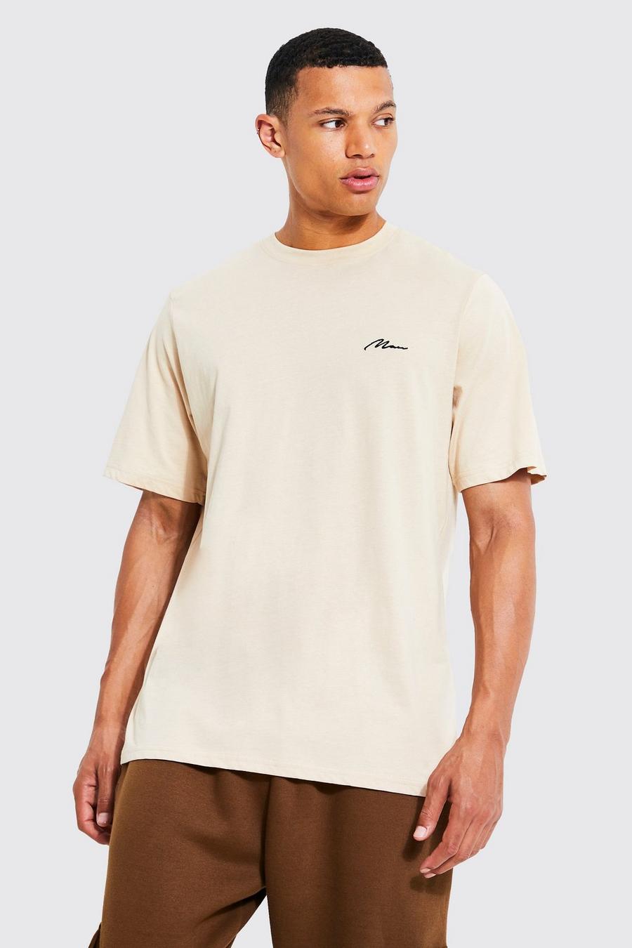 Sand beige Tall Man Script Logo Regular Fit T-shirt