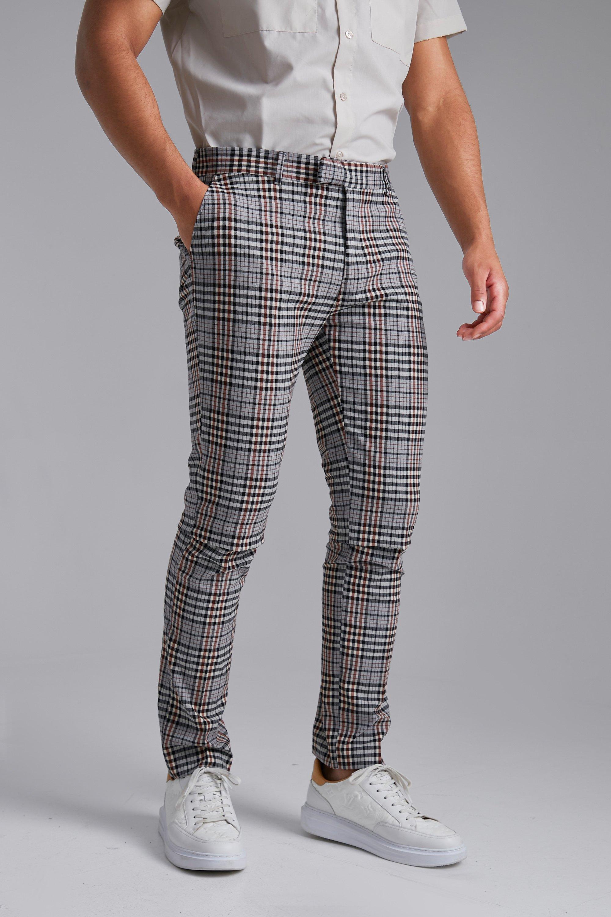 skinny check trousers mens