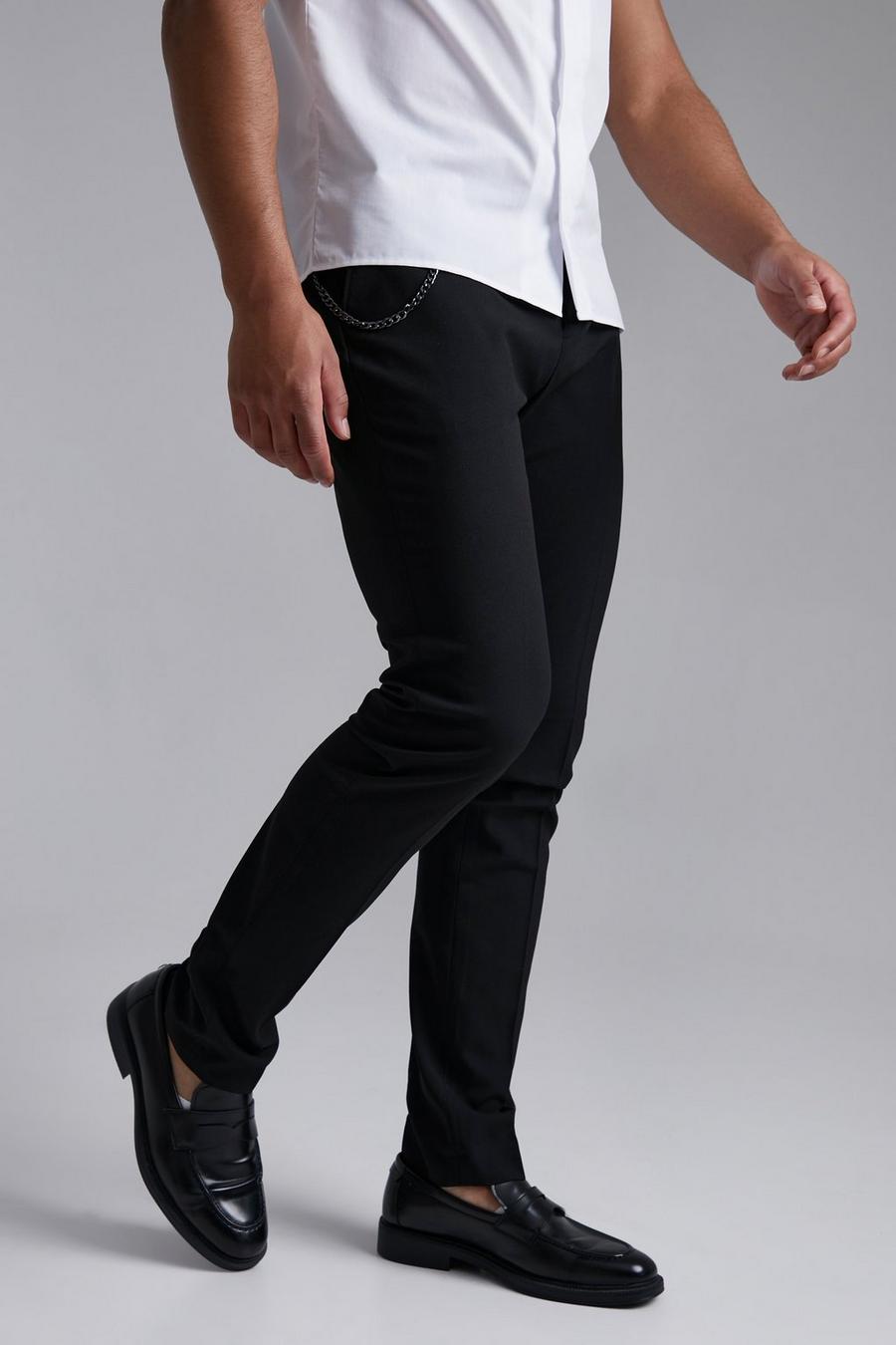 Pantalón Tall pitillo elegante liso con cadena, Black image number 1