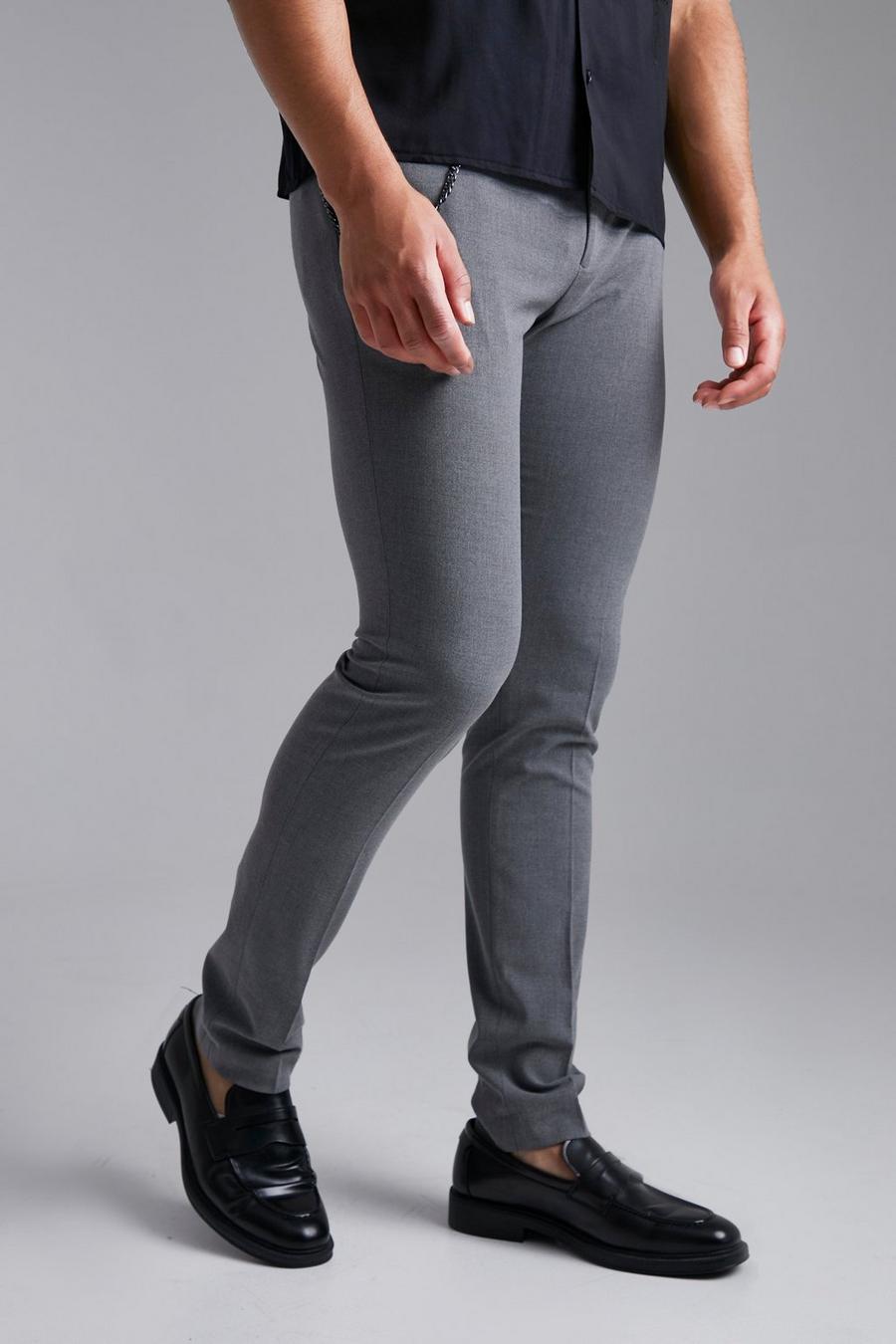 Light grey Tall Skinny Smart Plain Trouser With Chain image number 1