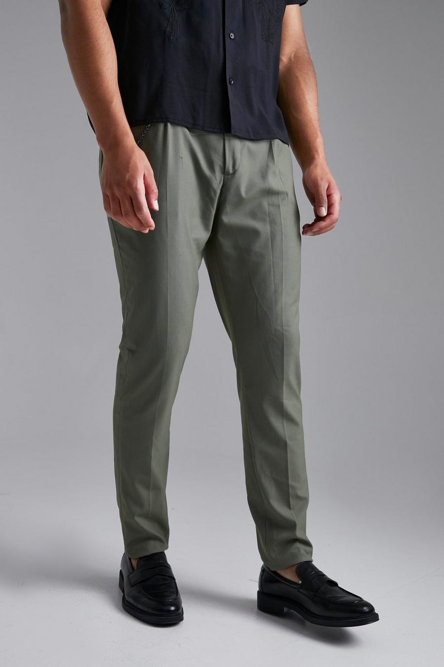 Sage green Tall Tapered Smart Plain Trouser With Chain