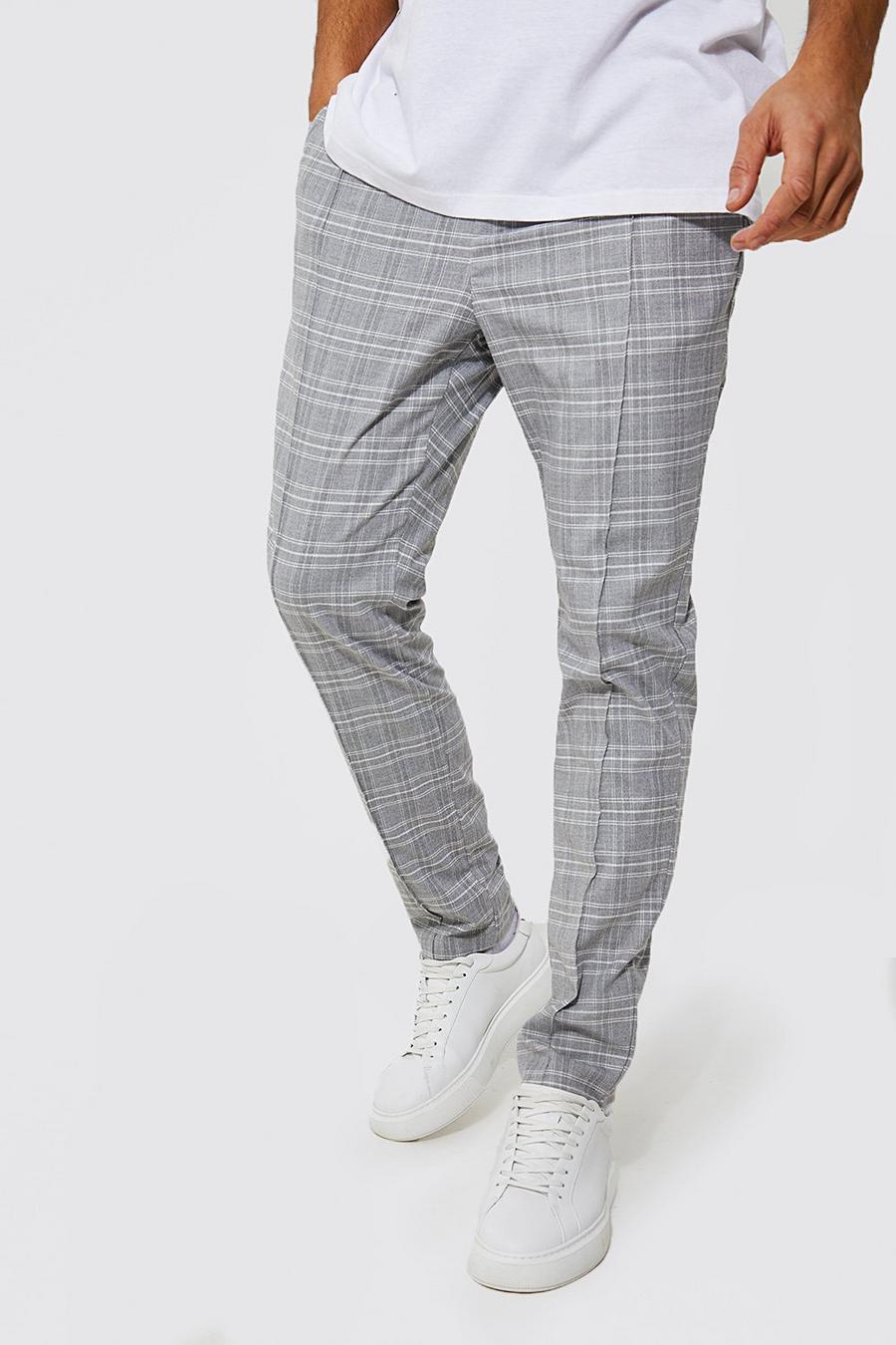 Grey grigio Tall Tapered Pintuck Check Trouser