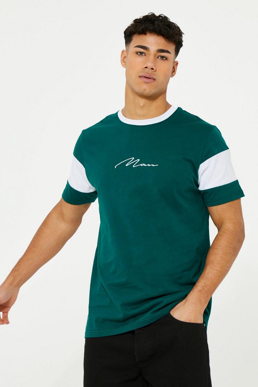 Man Signature Colorblock T-Shirt, Forest vert