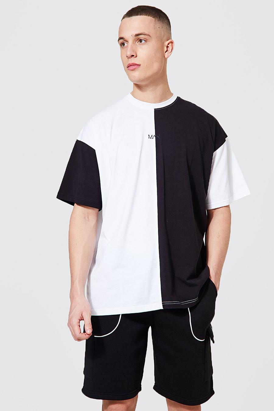 Gespleißtes Oversize Man Colorblock T-Shirt, Black schwarz