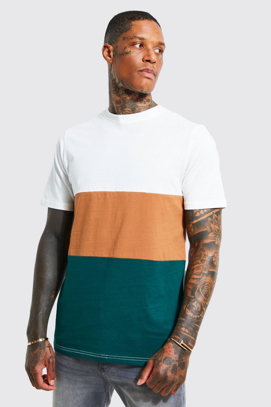 T-shirt a girocollo a blocchi di colore, Sand image number 1