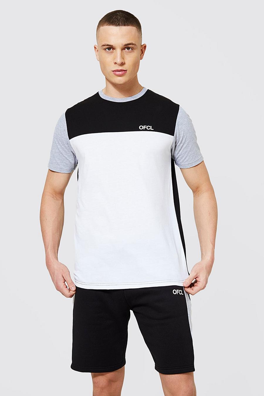 Grey marl Ofcl Colour Block Crew Neck T-shirt image number 1