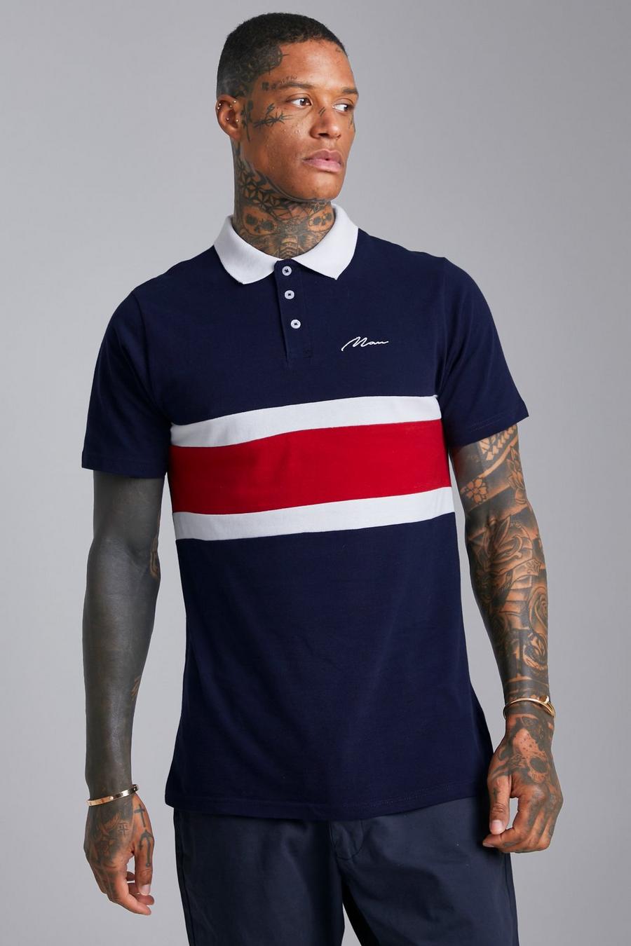 Slim-Fit Man Signature Colorblock Pique Poloshirt, Navy marineblau image number 1
