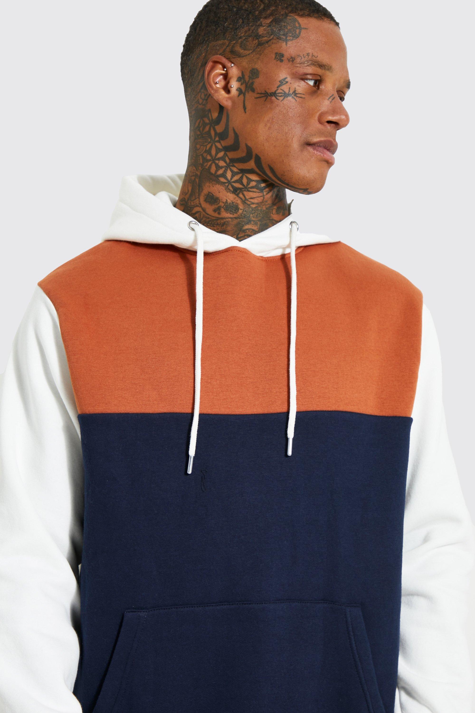 Colour block best sale hoodie mens