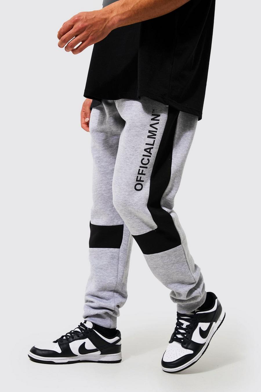 Grey marl Slim Official Man Colour Block Joggers image number 1