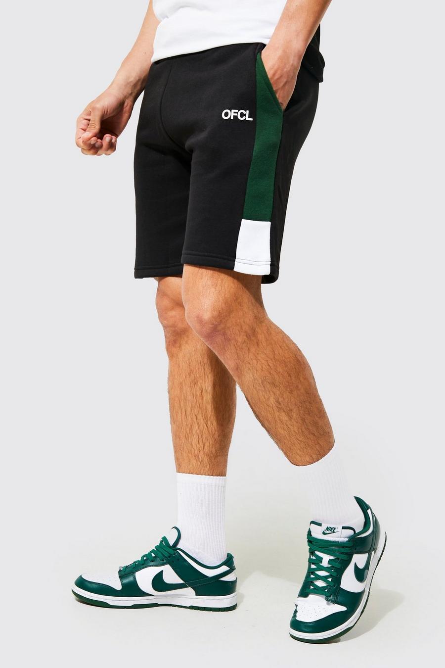 Mittellange Slim-Fit Official Colorblock Jersey-Shorts, Forest green