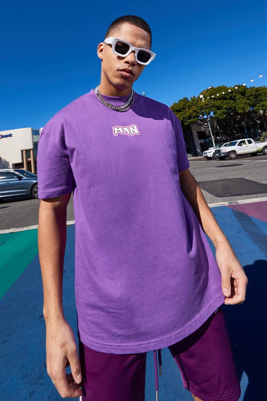 Purple Oversized Man Extended Neck T-shirt  image number 1
