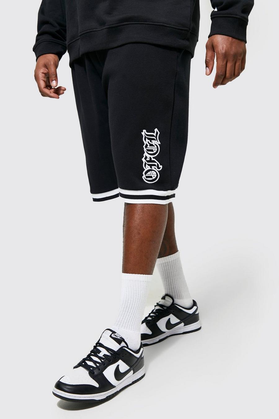 Pantalón corto Plus Ofcl estilo baloncesto con aplique universitario, Black nero